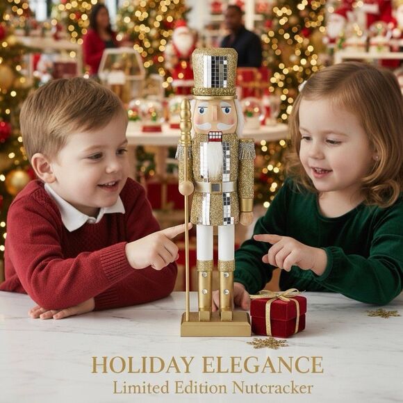 Gold Glitter Disco Hat Soldier Nutcracker 14” North Pole Christmas Home Decor - Picture 6 of 7